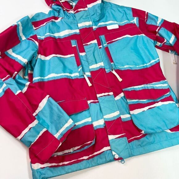 DC Exotex 5000 Ski Jacket Womens Medium Blue & Red Striped Lined Full Zip Hooded - Picture 2 of 12